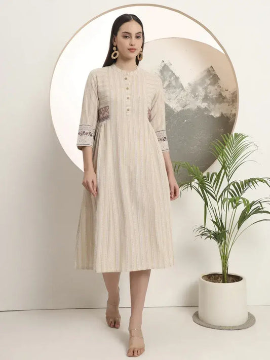 Span White Mandarin Casual Kurta
