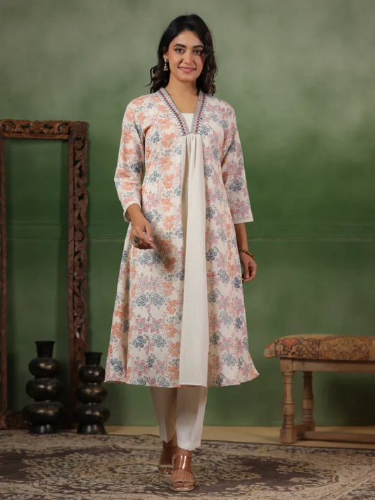Span Ivory Deep-V Cotton Kurta