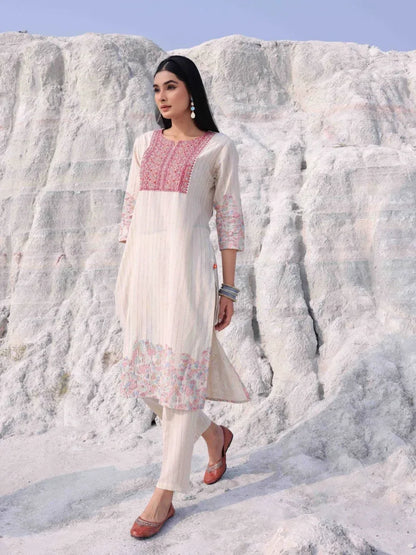 Span Ivory Cotton Co-Ord Set (Set of 2)
