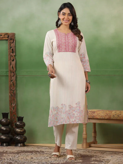 Span Ivory Cotton Co-Ord Set (Set of 2)