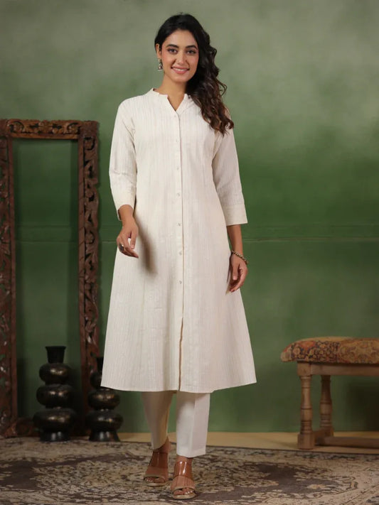 Span Ivory Mandarin Cotton Kurta