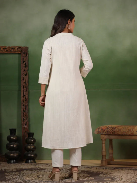 Span Ivory Mandarin Cotton Kurta