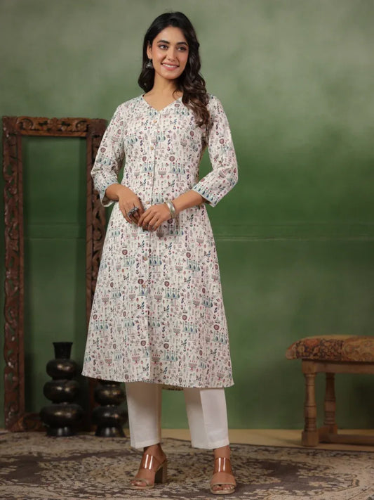 Span Ivory V-Neck Cotton Kurta