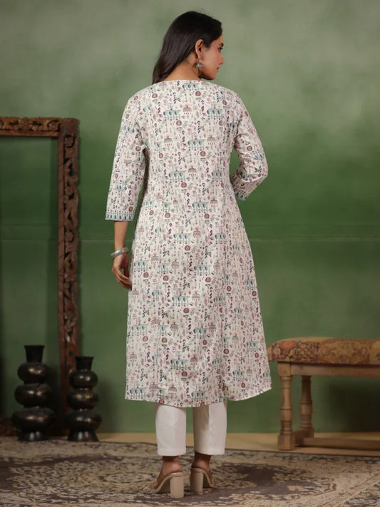 Span Ivory V-Neck Cotton Kurta