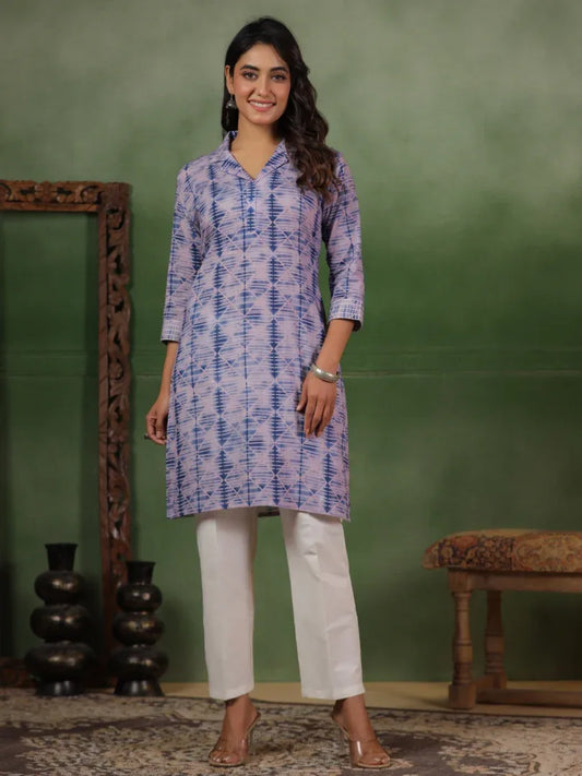 Span Pink Collard Cotton Kurta