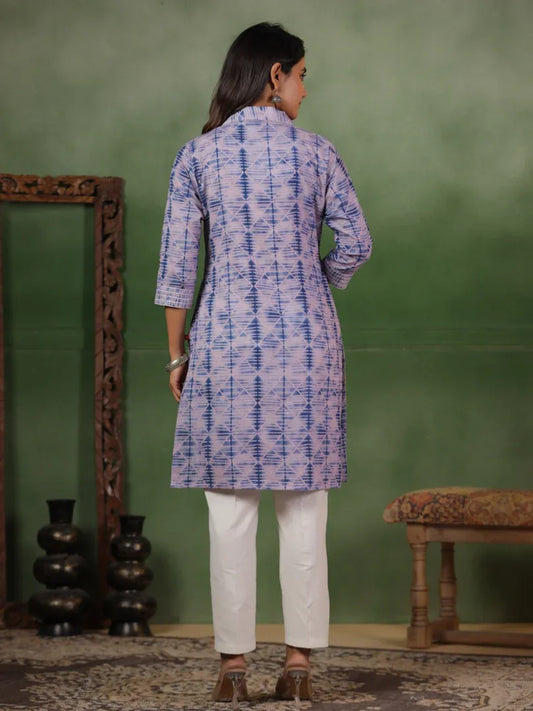 Span Pink Collard Cotton Kurta