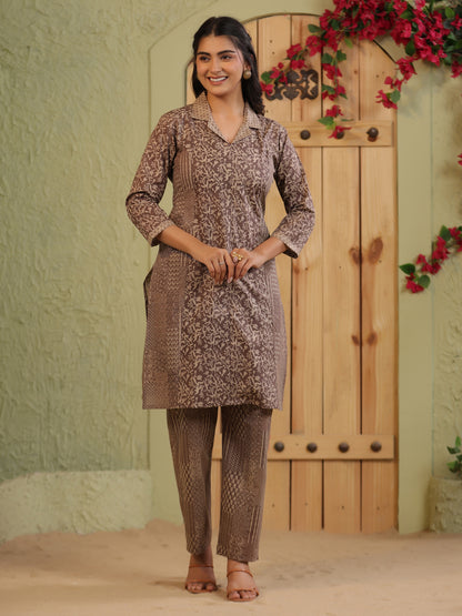 Span brown Collard Casual Co-Ord Set (Set of 2)