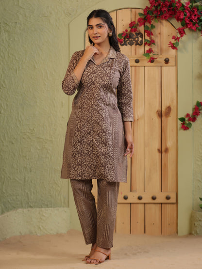 Span brown Collard Casual Co-Ord Set (Set of 2)