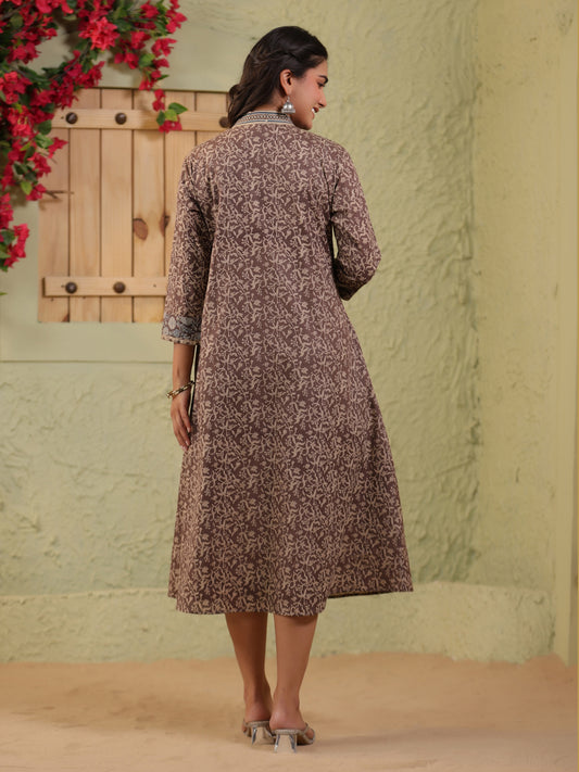 Span Brown Deep-V Cotton Casual Kurta