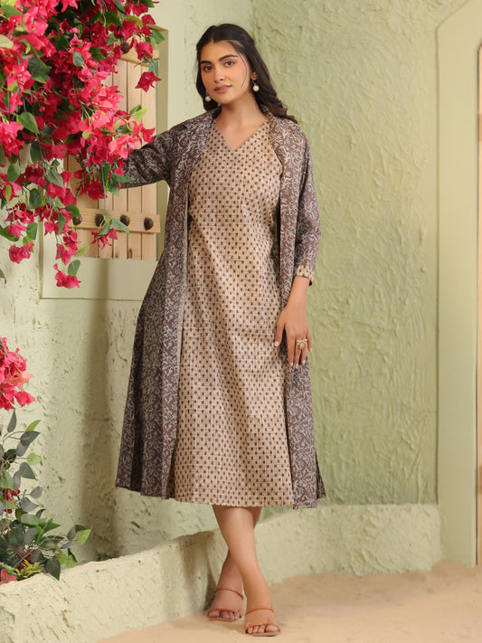 Span Brown Collard Cotton Casual 2PCSSet