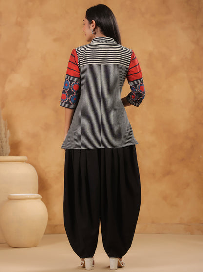 Span Black Collard Cotton Short Kurta