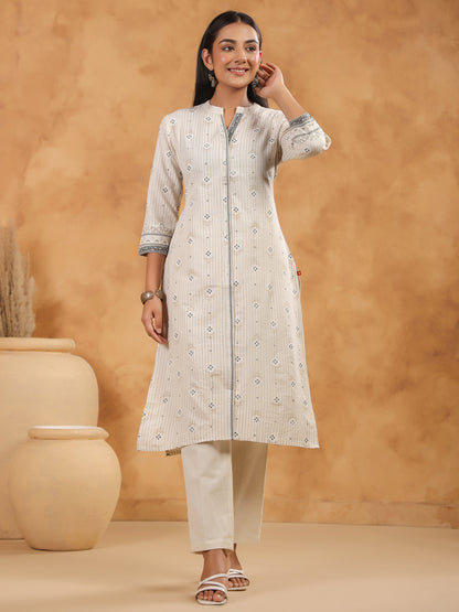 Span White Mandarin Cotton Kurta