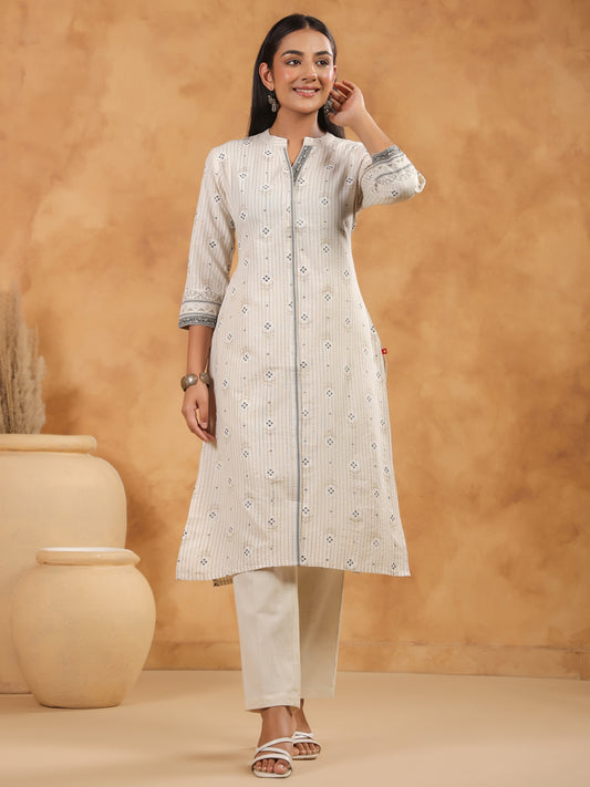 Span White Mandarin Cotton Kurta