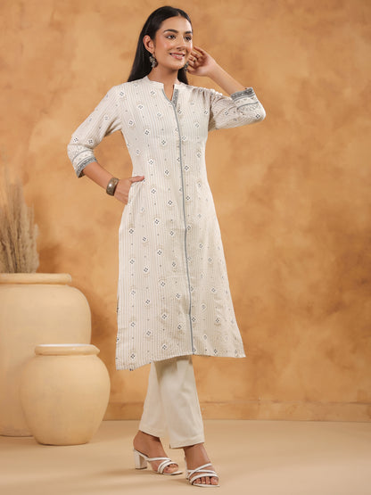 Span White Mandarin Cotton Kurta