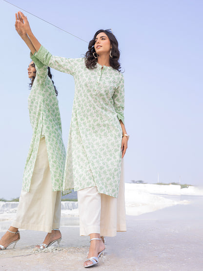 Span Ivory Mandarin Cotton Casual Kurta