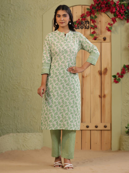 Span Ivory Mandarin Cotton Casual Kurta