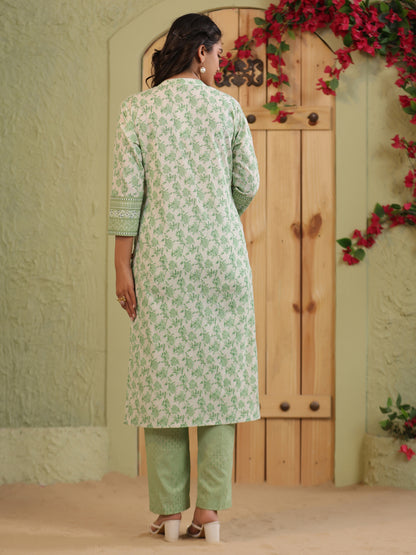 Span Ivory Mandarin Cotton Casual Kurta