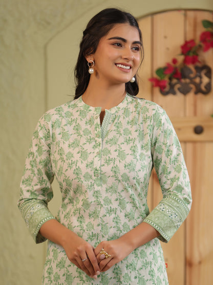 Span Ivory Mandarin Cotton Casual Kurta