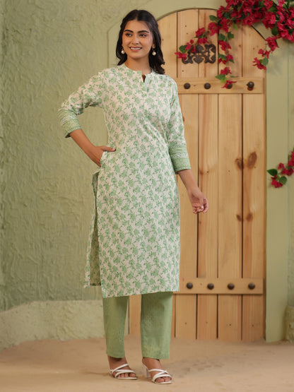 Span Ivory Mandarin Cotton Casual Kurta