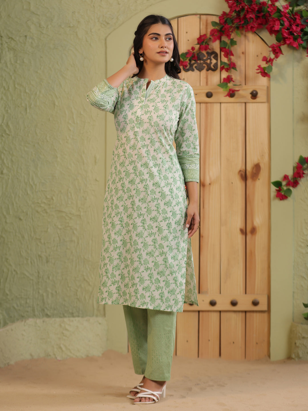 Span Ivory Mandarin Cotton Casual Kurta