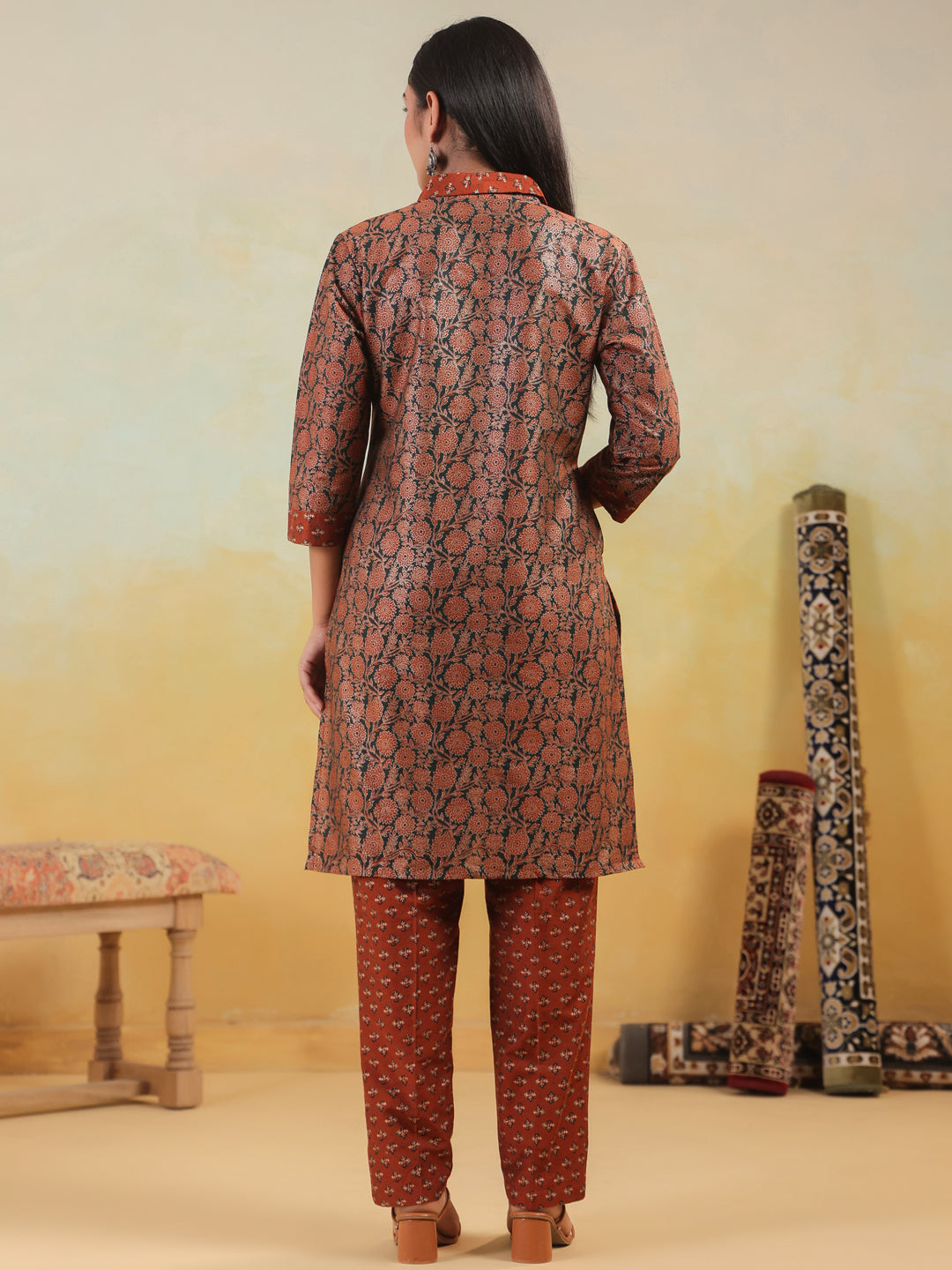 Span Maroon Collard Silk Co-Ord Set(Set of 2)