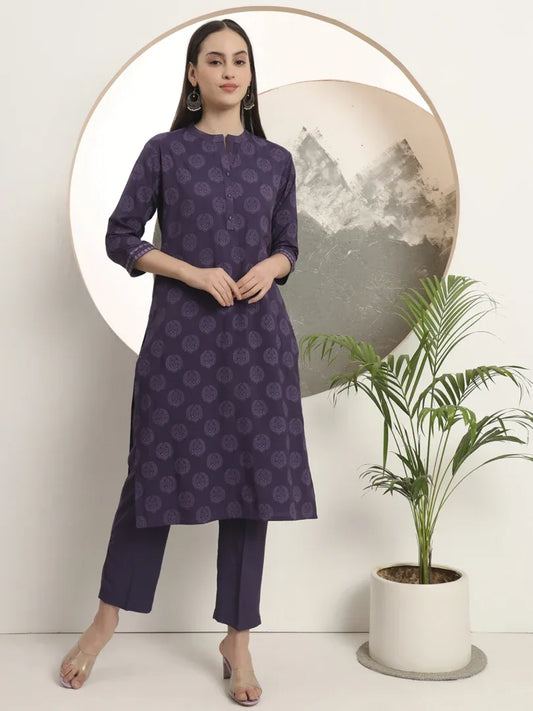 Span Purple Mandarin Rayon Kurta