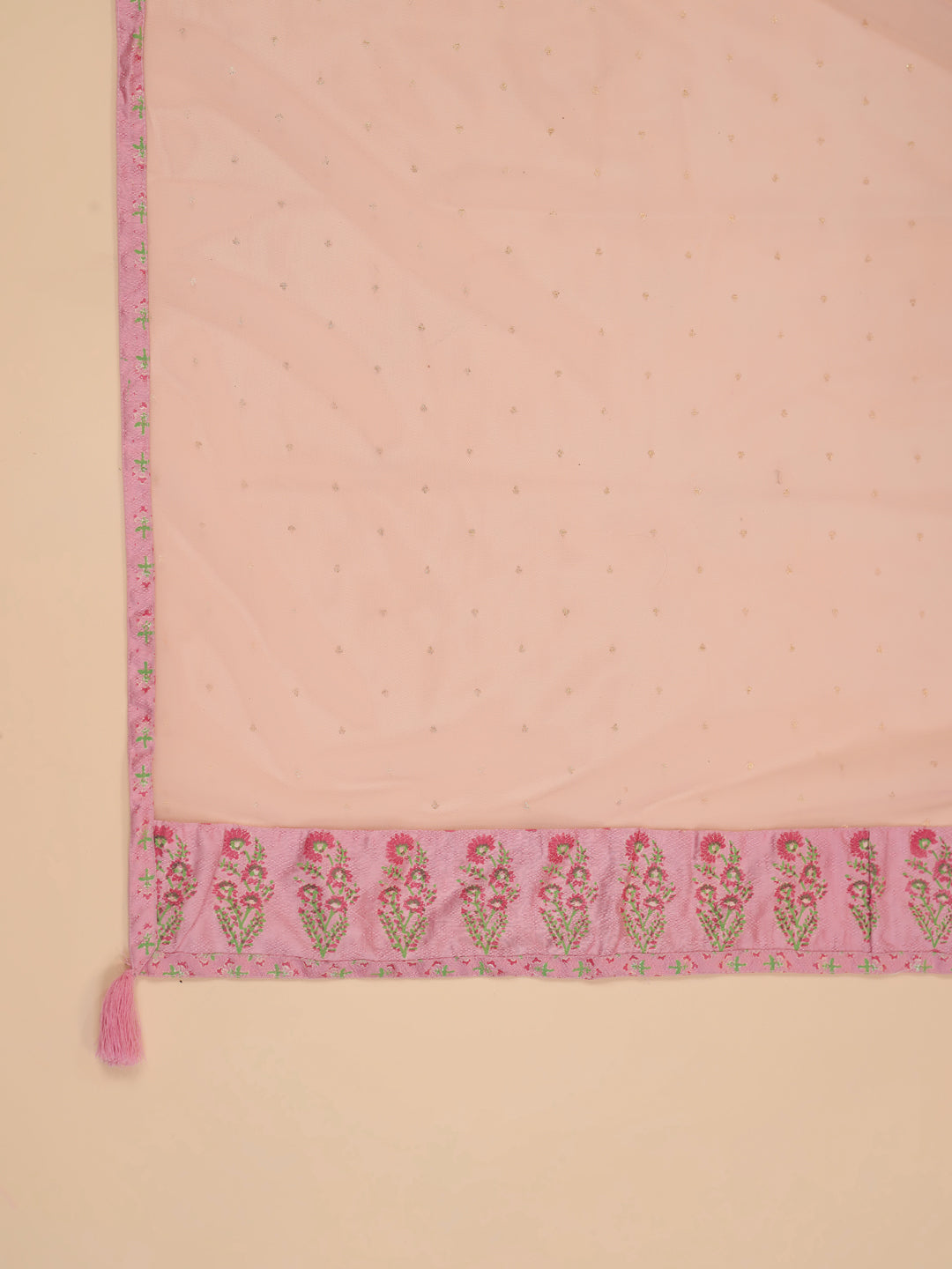 Span Pink V Neck Viscose Kali Kurta Set with Dupatta