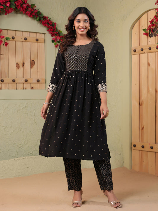 Span Black Round Neck Polyster Co-Ord Set