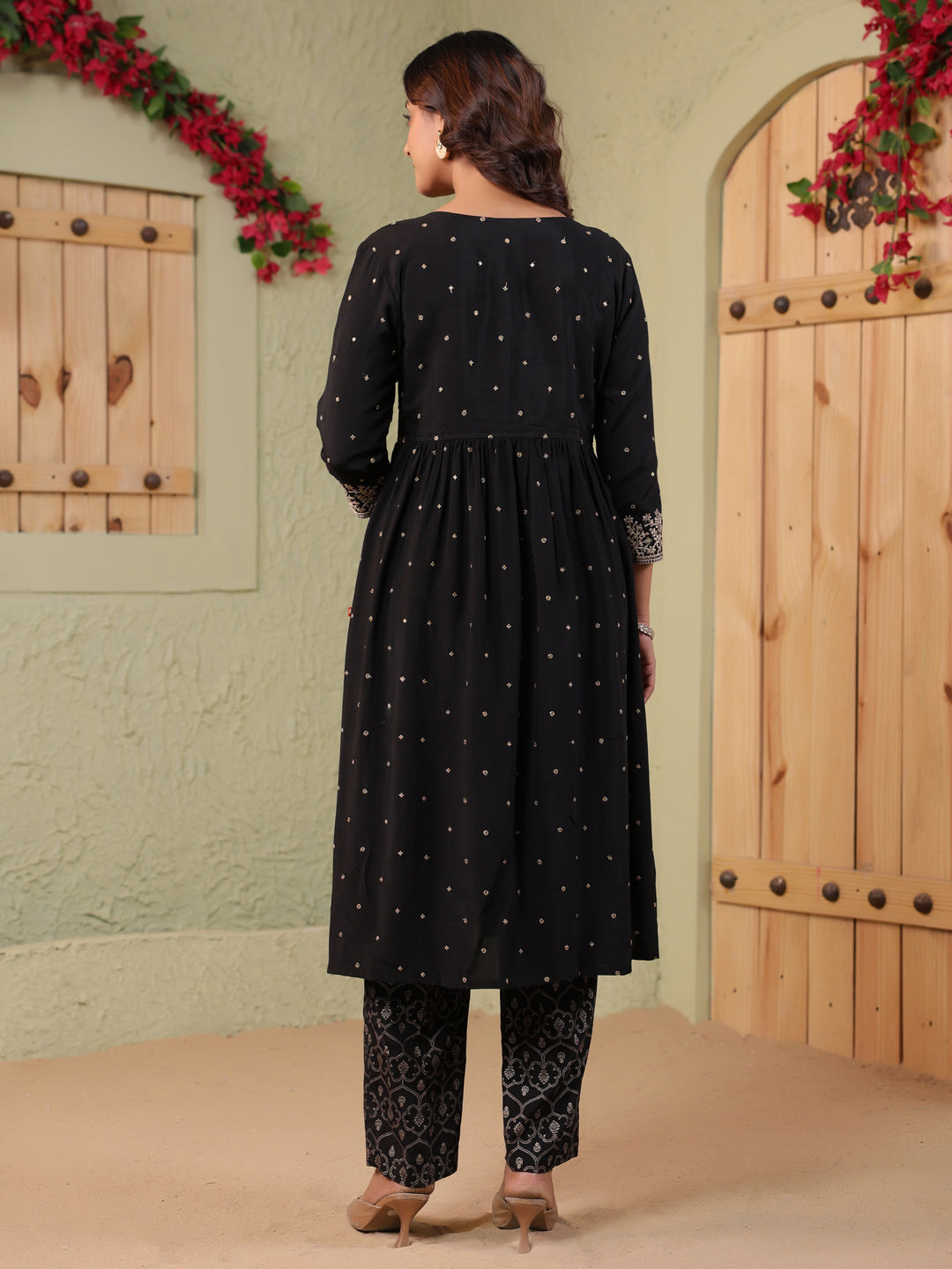 Span Black Round Neck Polyster Co-Ord Set