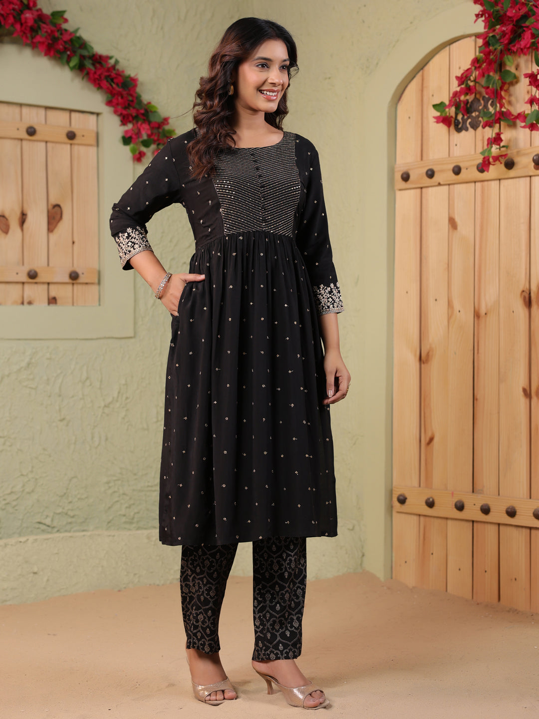 Span Black Round Neck Polyster Co-Ord Set
