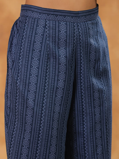 Span Blue V Neck Cotton Co-Ord Set(Set of 2)