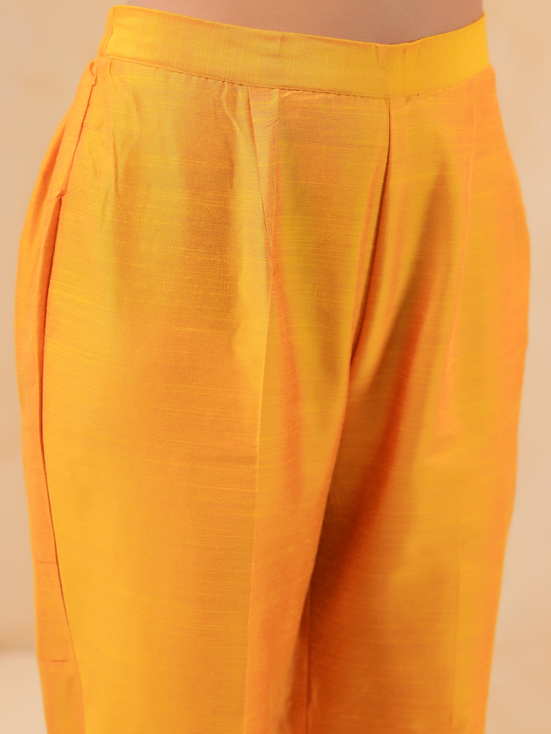 Span Yellow Round Neck Silk Kurta Set with Dupatta