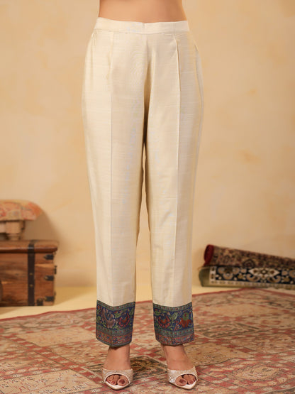 Span Ivory V Neck Silk Cord Set