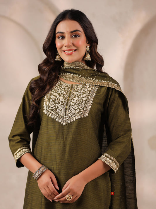 Span Green Round Neck Silk Kurta