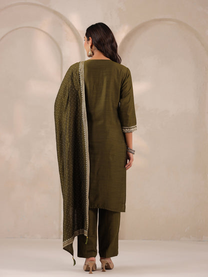 Span Green Round Neck Silk Kurta
