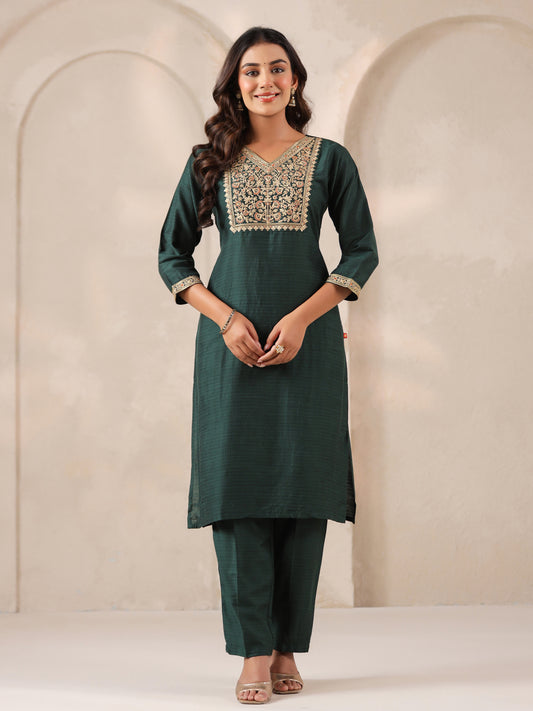 Span Green V Neck Rayon Kurta