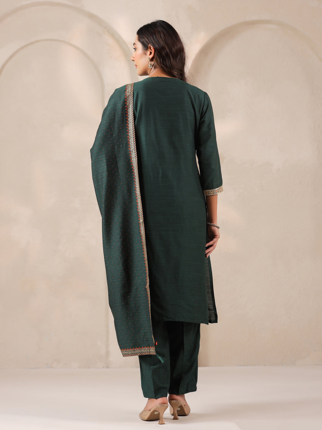 Span Green V Neck Rayon Kurta