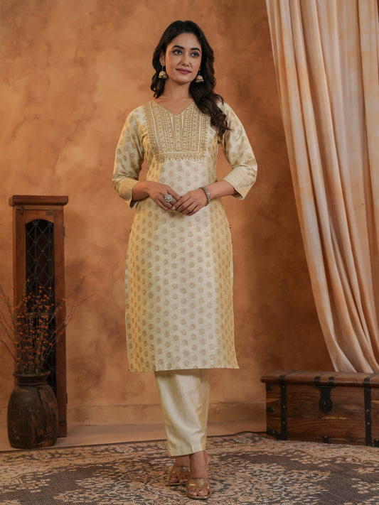 Span Ivory V Neck Silk Kurta