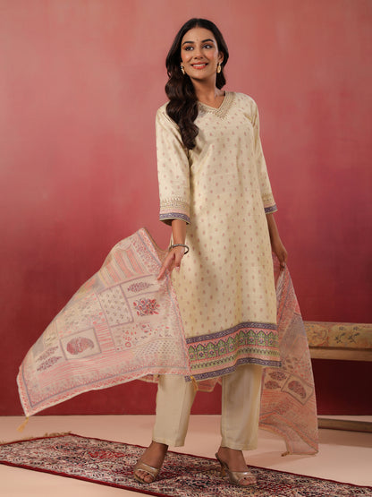 Span Ivory V Neck Silk Kurta