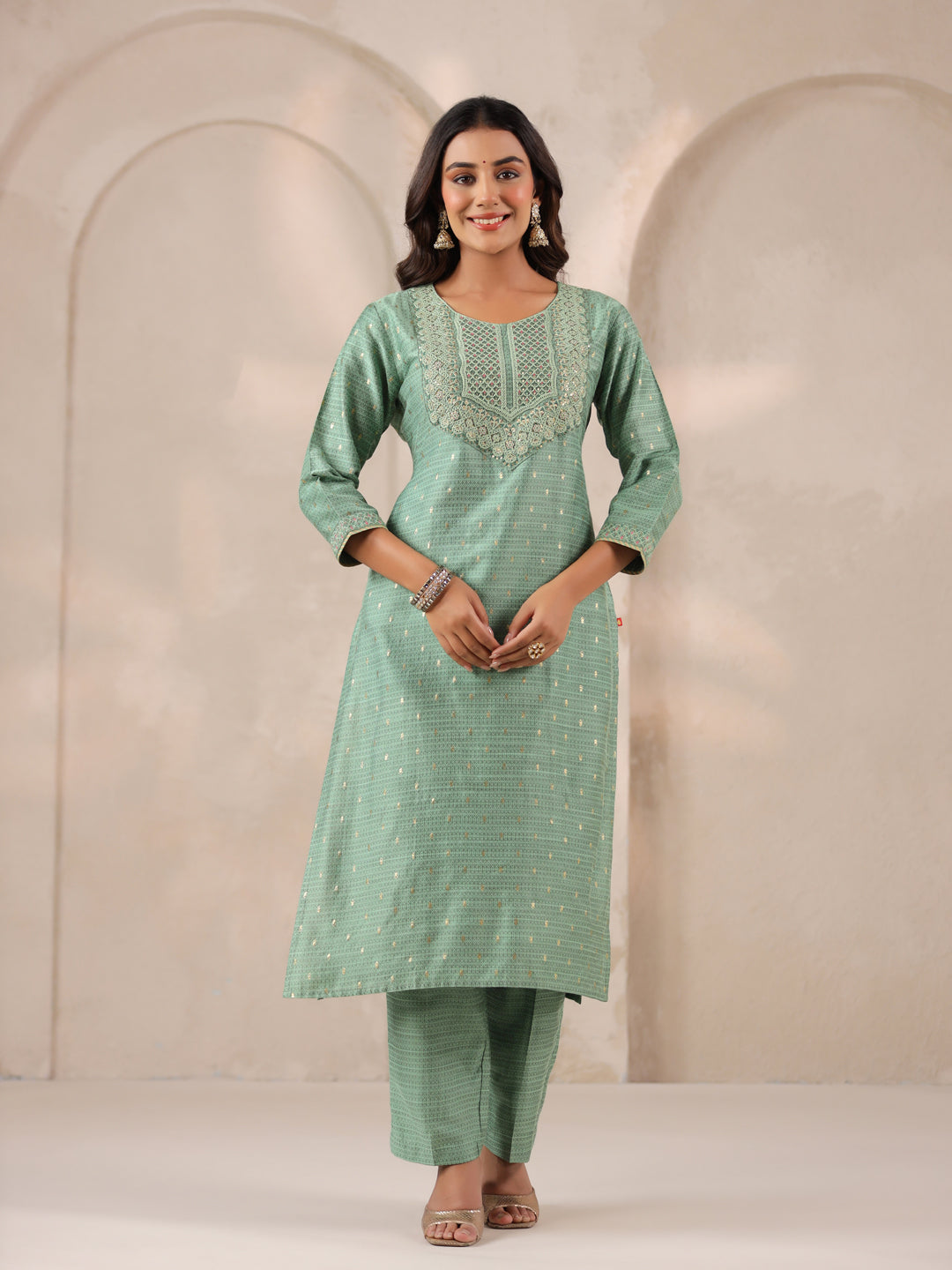 Span Green Round Neck Visocse Kurta