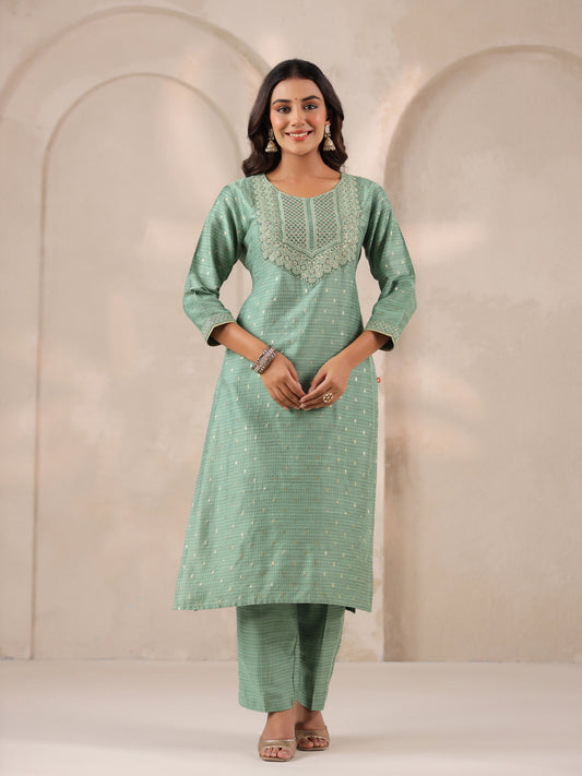 Span Green Round Neck Visocse Kurta
