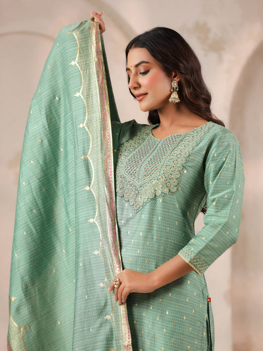 Span Green Round Neck Visocse Kurta