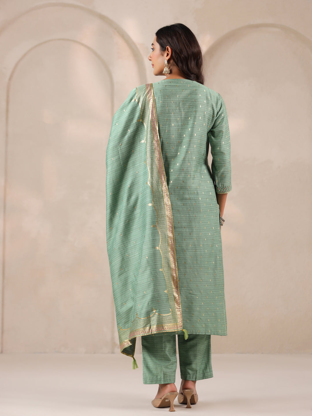 Span Green Round Neck Visocse Kurta