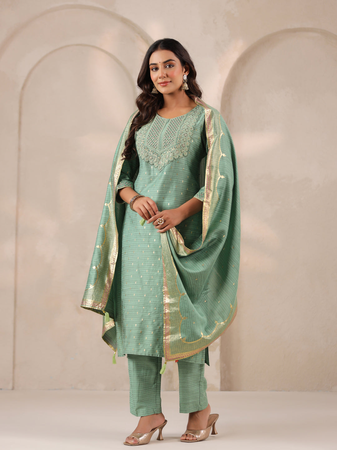 Span Green Round Neck Visocse Kurta