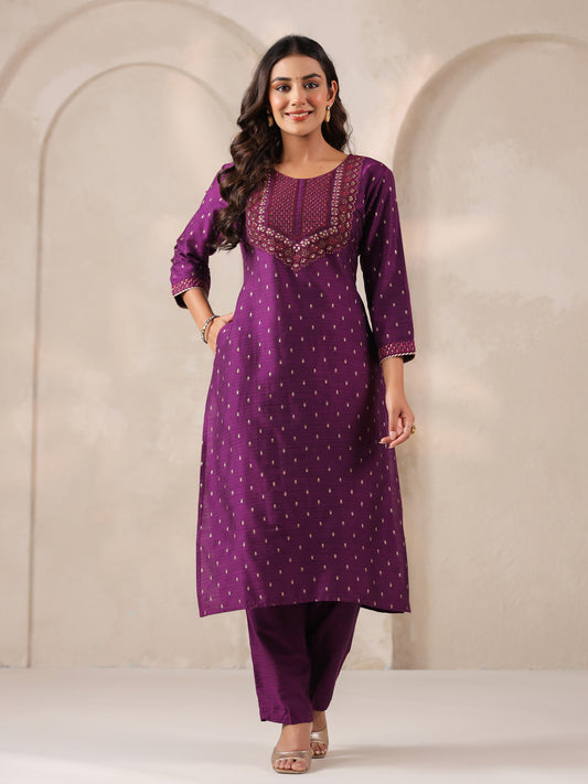 Span Purple Round Neck Viscose Kurta