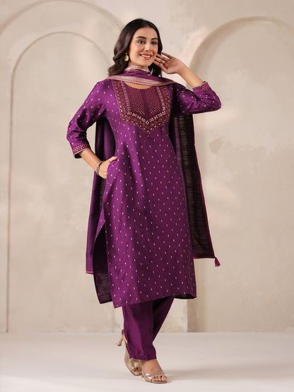Span Purple Round Neck Viscose Kurta