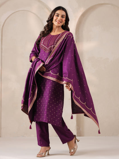 Span Purple Round Neck Viscose Kurta