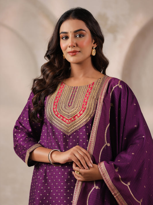 Span Purple Round Neck Visose Kurta