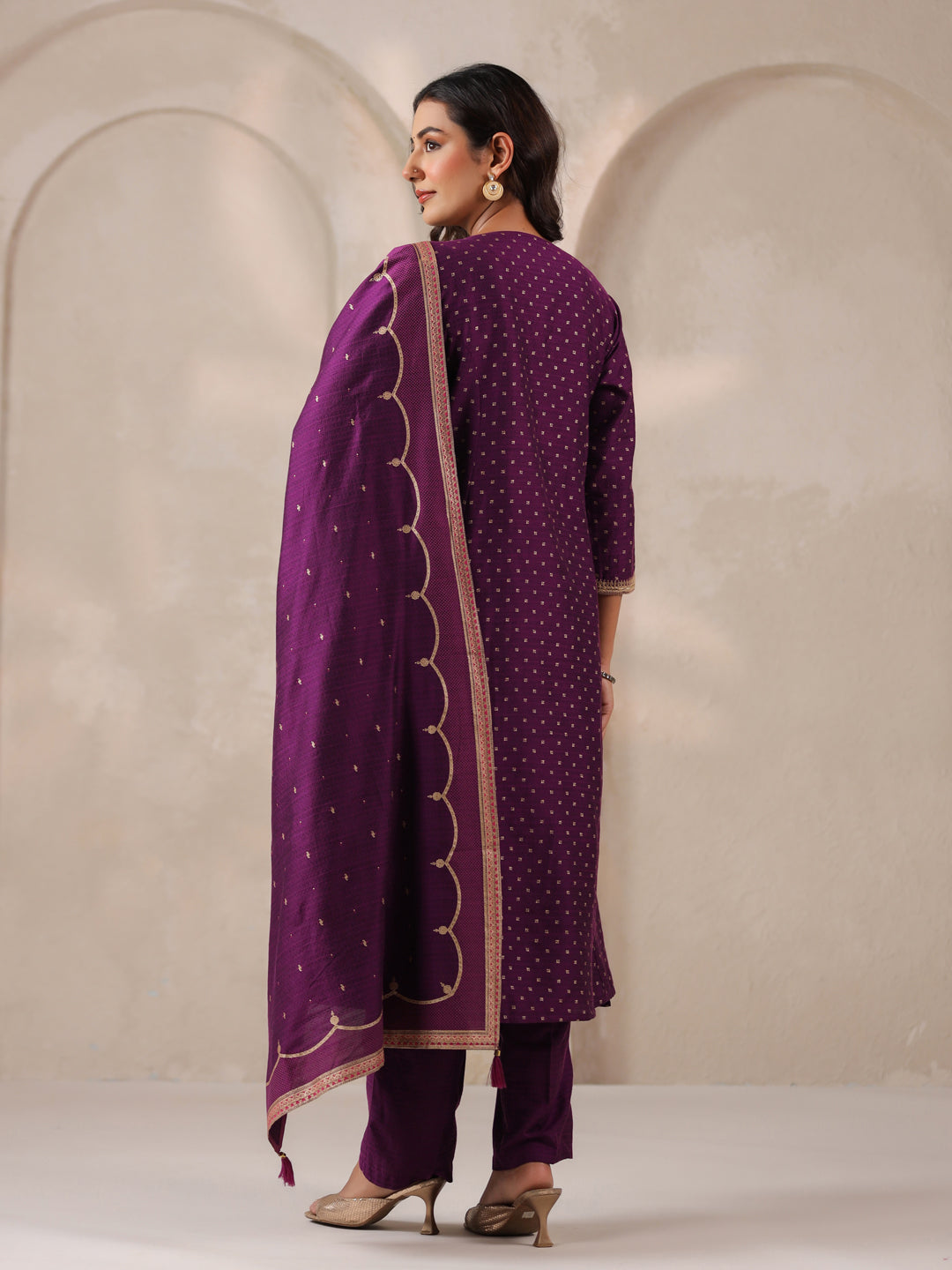 Span Purple Round Neck Visose Kurta