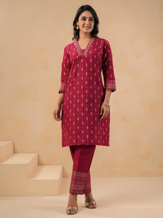 Span Red Deep V Silk Co-Ord Set
